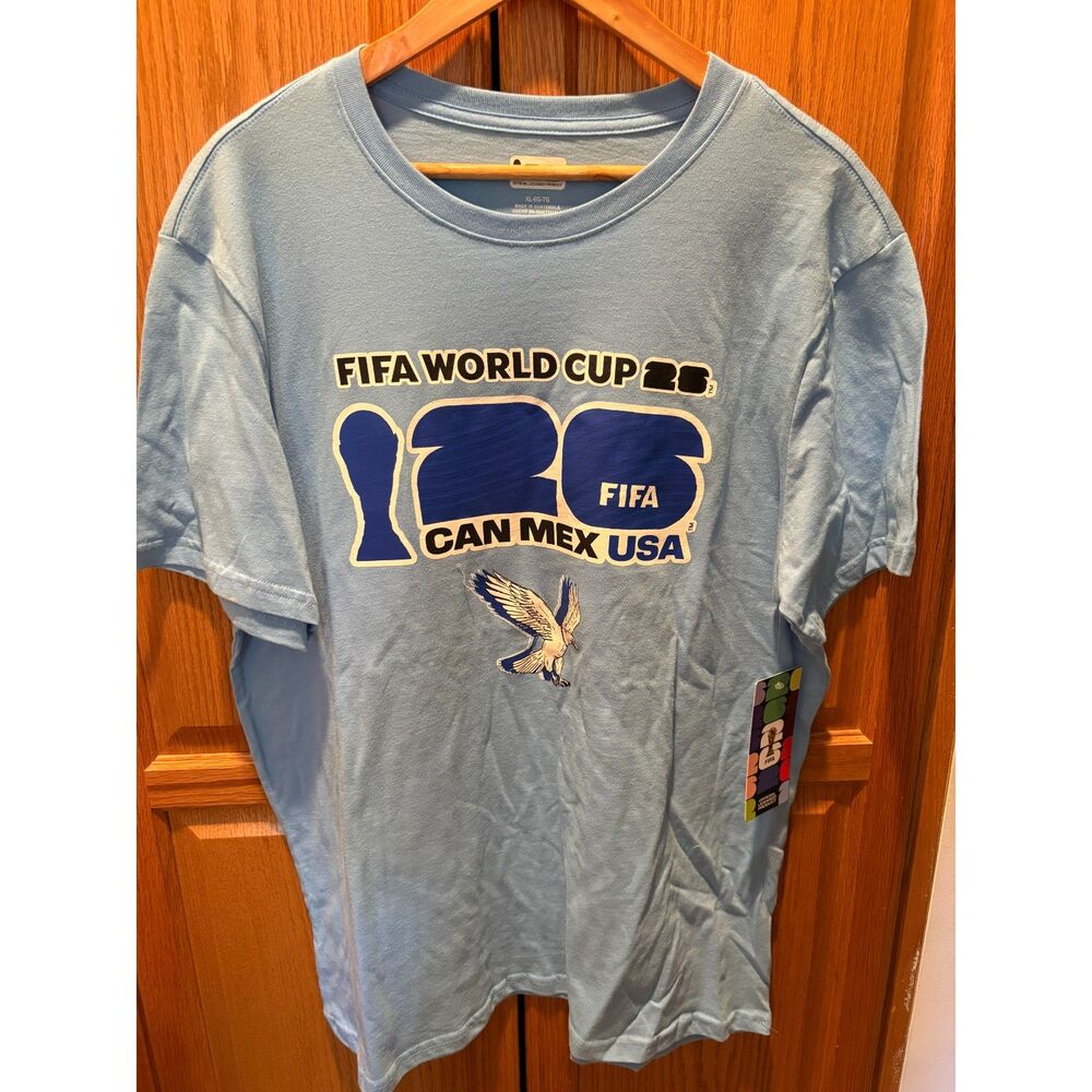 FIFA World Cup 2026 men's light blue graphic T-shirt NWT 100% cotton XL